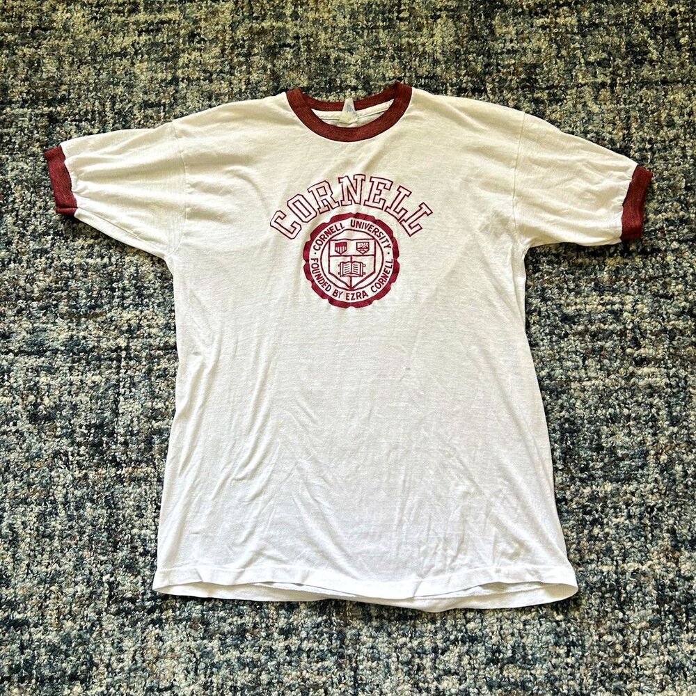Healthknit Cornell University Graphic Ringer T-Shirt White/Maroon Men’s XL